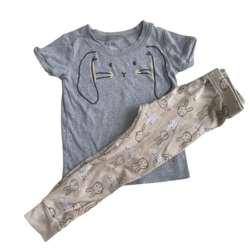 Old Navy Two Piece Bunny Rabbit Easter Pajamas - Gray Peach - 3T